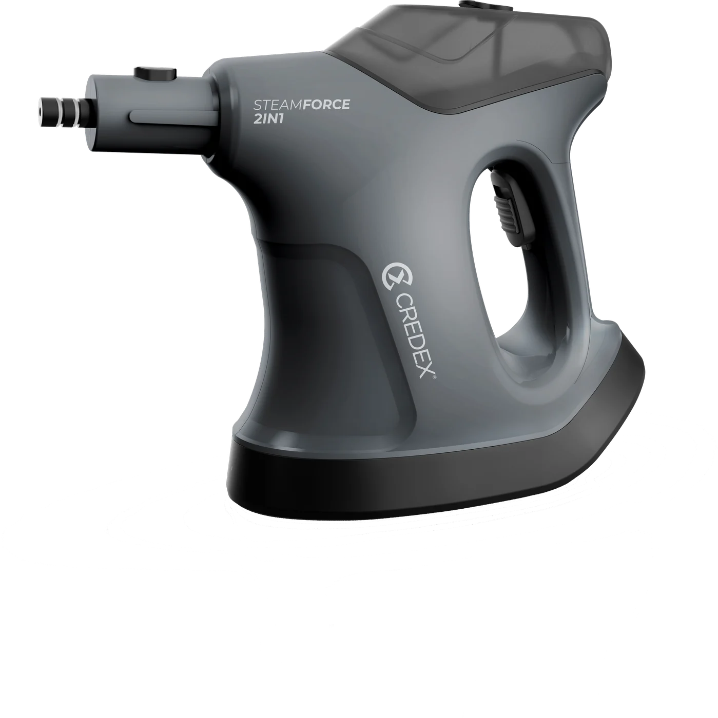 CredeX SteamForce 2-in-1 handheld steam cleaner, silver and navy